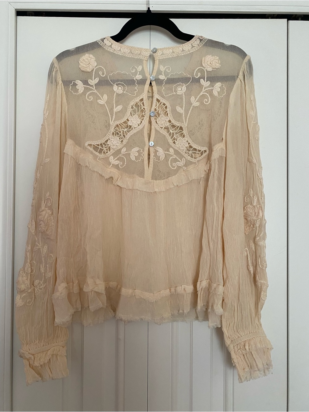 Zara Cream Embroidered Lace Yoke Tunic Top - Picture 4 of 8